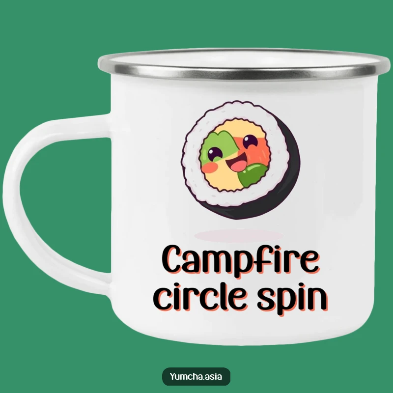 Funny Sushi Roll Camping Mug: Outdoor Adventures with Spinning Sushi Fun