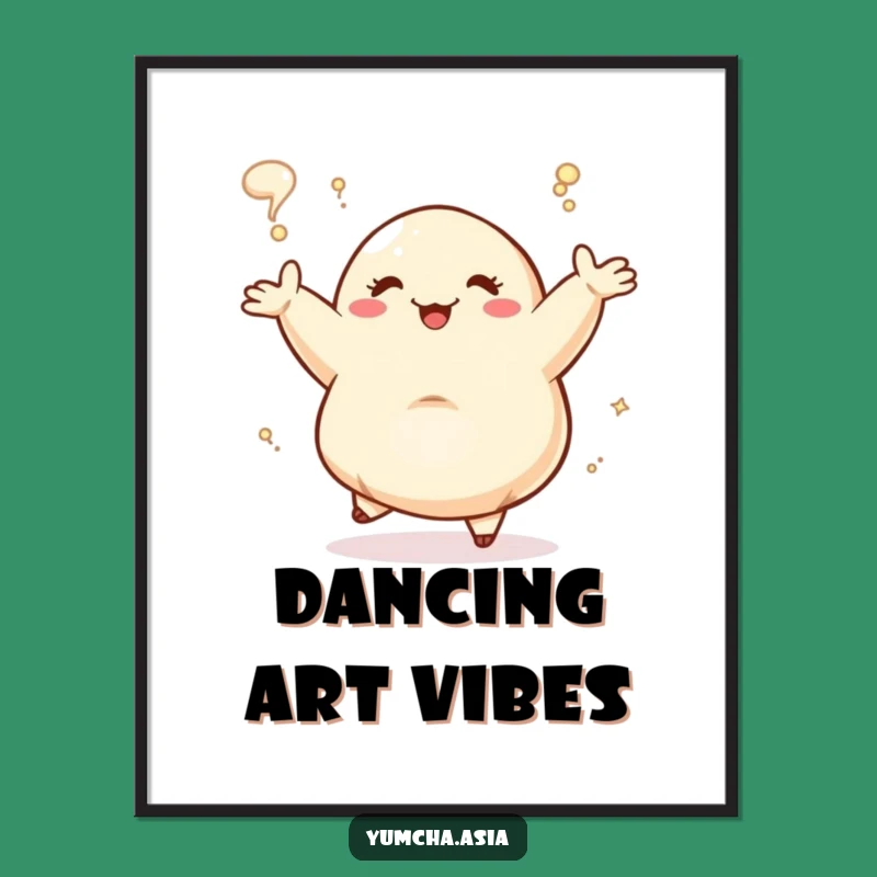 Funny Dancing Dumpling Steam Digital Art: Instant Joyful Foodie Wall Decor