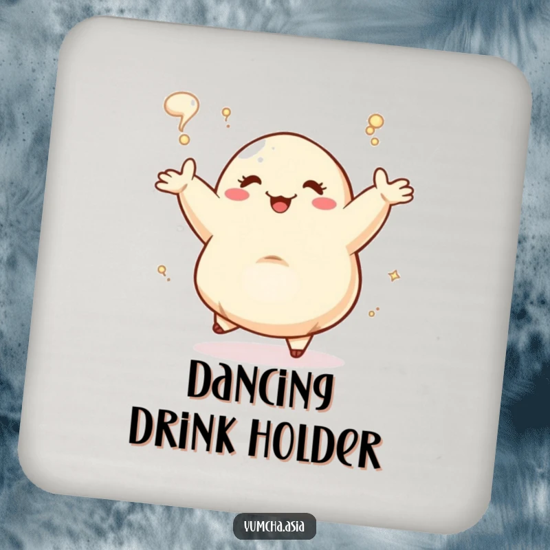 Funny Dancing Dumpling joyfully steaming, protective drink coaster. This humorous home accessory adds culinary flair.