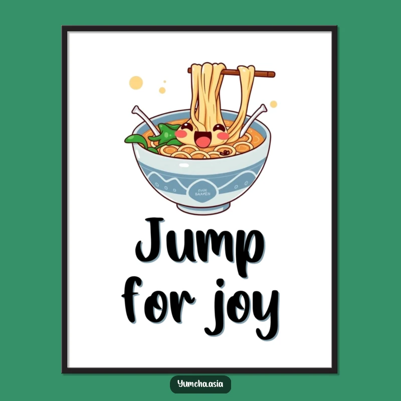 Funny Ramen Poster - Enthusiastic Jumping Noodles Art, Joyful Decor Gift